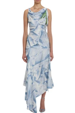 Asymmetric Draped Midi Dress