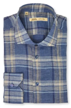 Blue Linen Plaid Shirt
