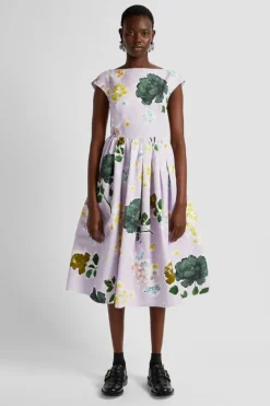 Boat Neck Full Skirt Midi Dress