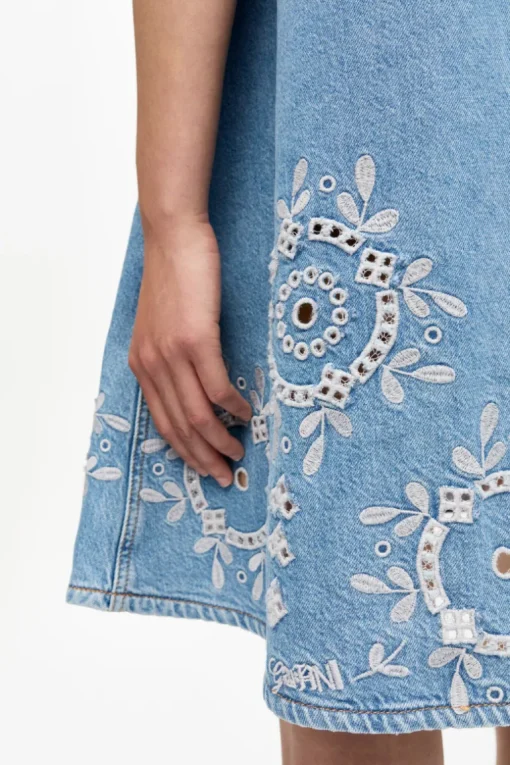 Broderie Anglaise Denim Mini Dress