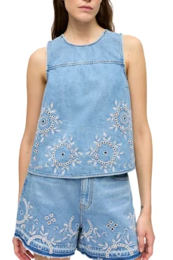 Broderie Anglaise Denim Top