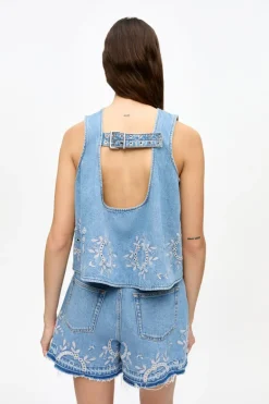 Broderie Anglaise Denim Top