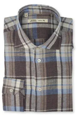 Brown Linen Plaid Shirt