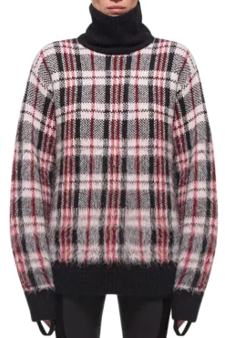 Brushed Plaid Turtleneck Sweater