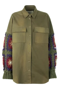 Canvas Overshirt With Crochet Sleeves