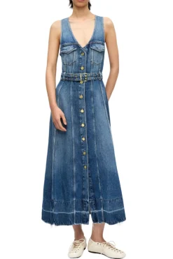 Denim Belt Midi Dress