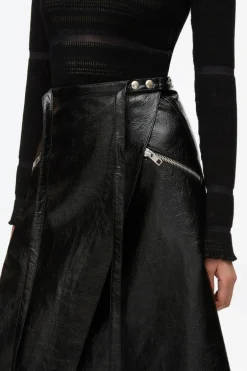 Faux Leather Moto Wrap Skirt