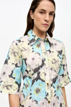 Floral Printed Long Shirt Dress