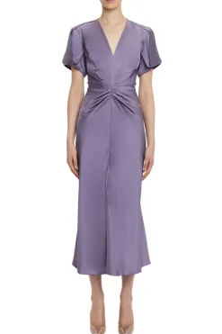 Gathered V-Neck Midi Dress
