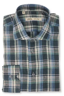 Green Linen Plaid Shirt