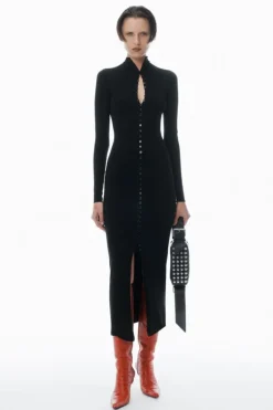 High-Neck Button Dress