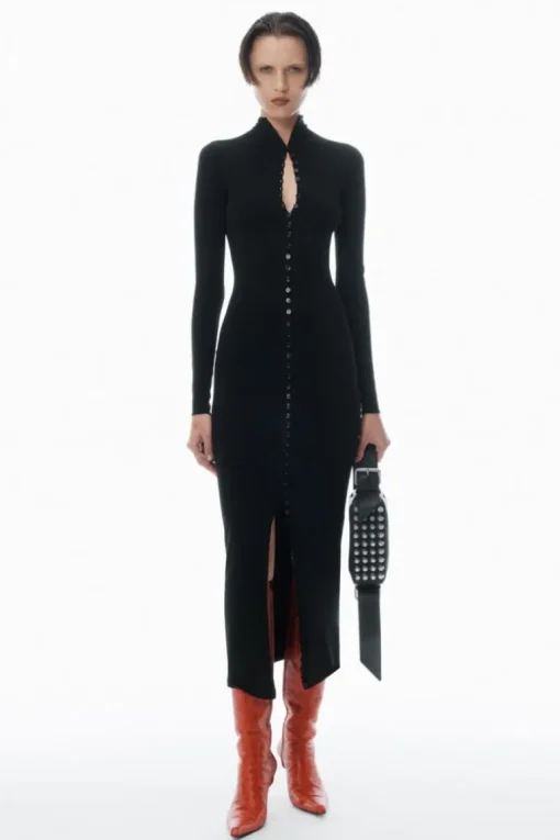 High-Neck Button Dress