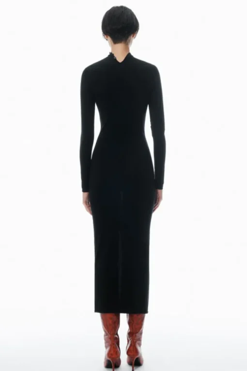 High-Neck Button Dress