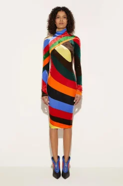 Iride-Print Velvet Dress