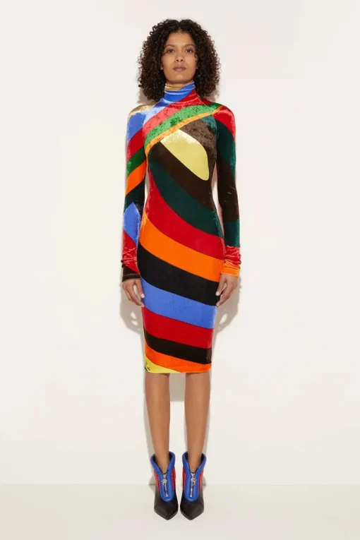Iride-Print Velvet Dress