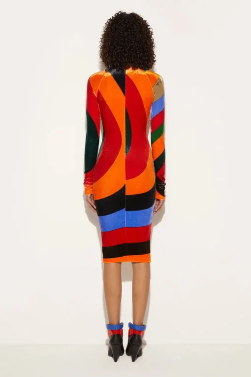 Iride-Print Velvet Dress