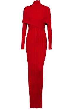 Long Pleated Knit Dress