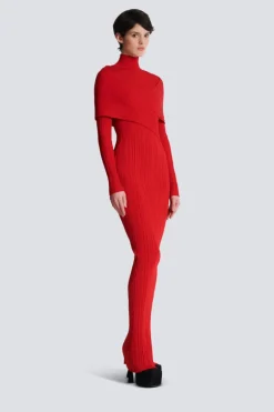 Long Pleated Knit Dress