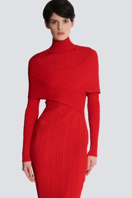 Long Pleated Knit Dress