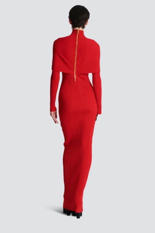 Long Pleated Knit Dress