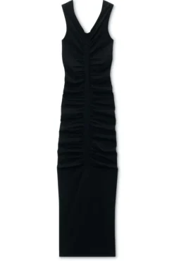 Ruched Wide V-Neck Maxi Dress