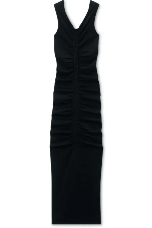 Ruched Wide V-Neck Maxi Dress